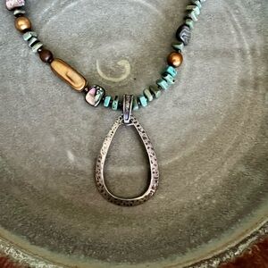Silpada Sterling Silver, Shell, Blue-Green Howlite, Wood, & Pearl Necklace N1786